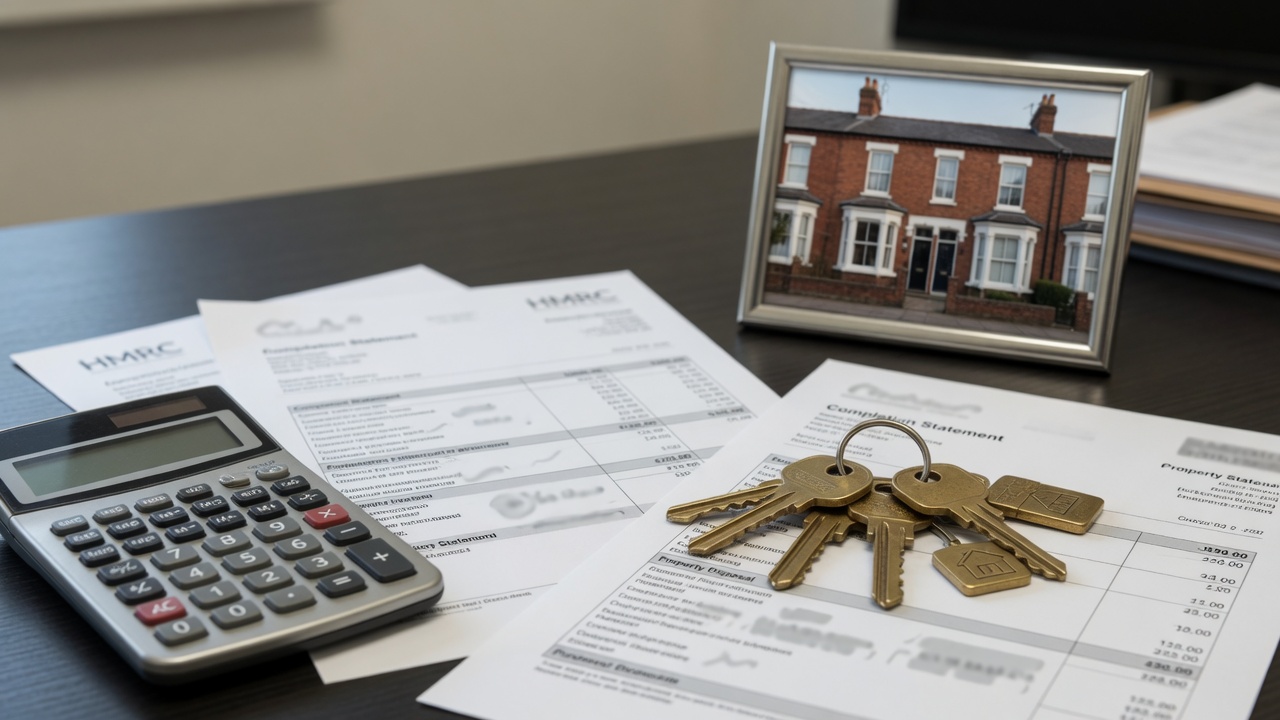 Calculator and property documents for capital gains tax adjustments